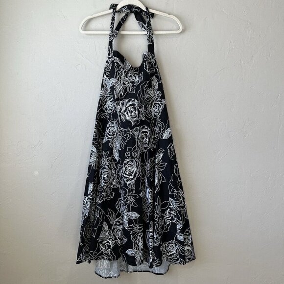 Women’s Dress 3x Plus Jazz Rockabilly L Halter Black 50s Goth Rose Dance Pin Up - Picture 1 of 9